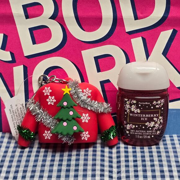 BBW Red Ugly Tinsel Christmas Tree Pocketbac Holder & Winterberry Ice Refill - Picture 1 of 2